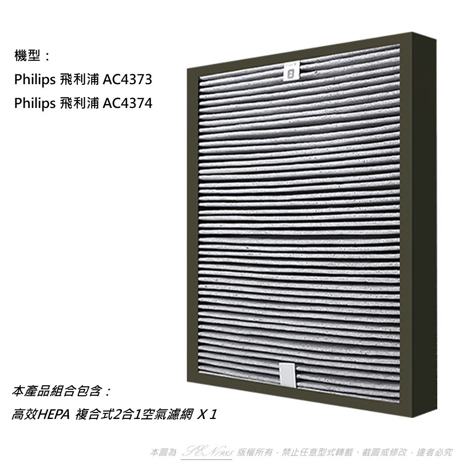 適用 Philips 飛利浦 AC4373  AC4374 空氣清淨機 濾網型號AC4138 高效2合1 HEPA 濾心