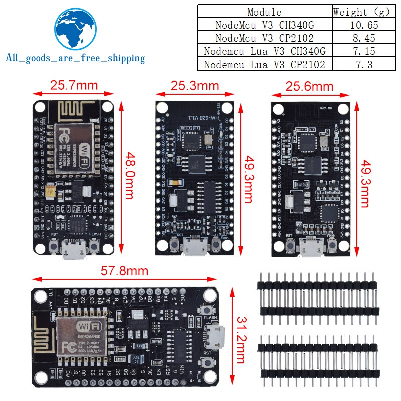 基於 CH340/CP2102/CH9102X NodeMcu V3 V2 V2.1 Lua 開發板的 ESP8266