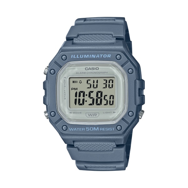 【CASIO 卡西歐】質感莫蘭迪風數位顯示電子腕錶-藍 W-218HC-2AV