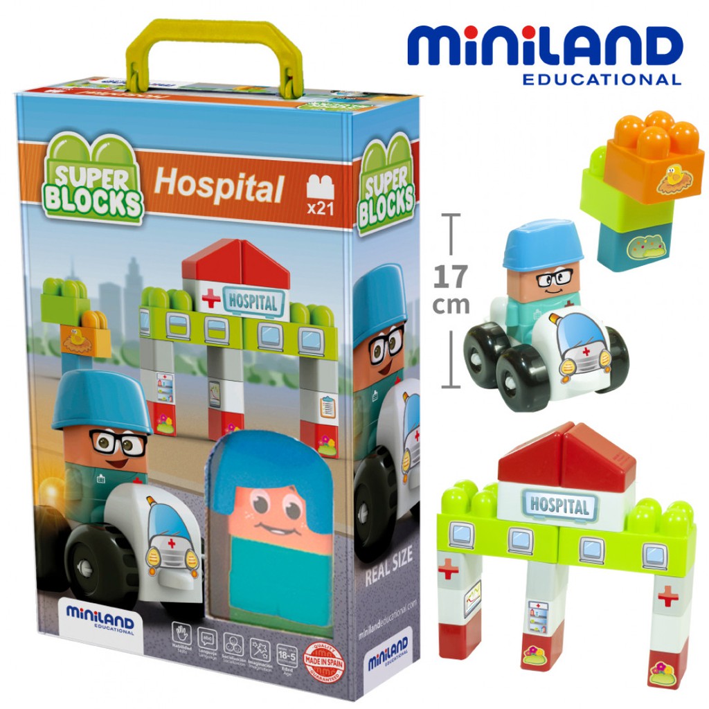 【西班牙Miniland】模擬城市積木組21入(含貼紙)-醫院