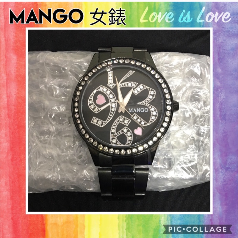 MANGO 黑色 活力數字晶漾時尚 腕錶 二手女錶 鏈帶 石英錶 保證正品 約九成八新 已更換全新電池
