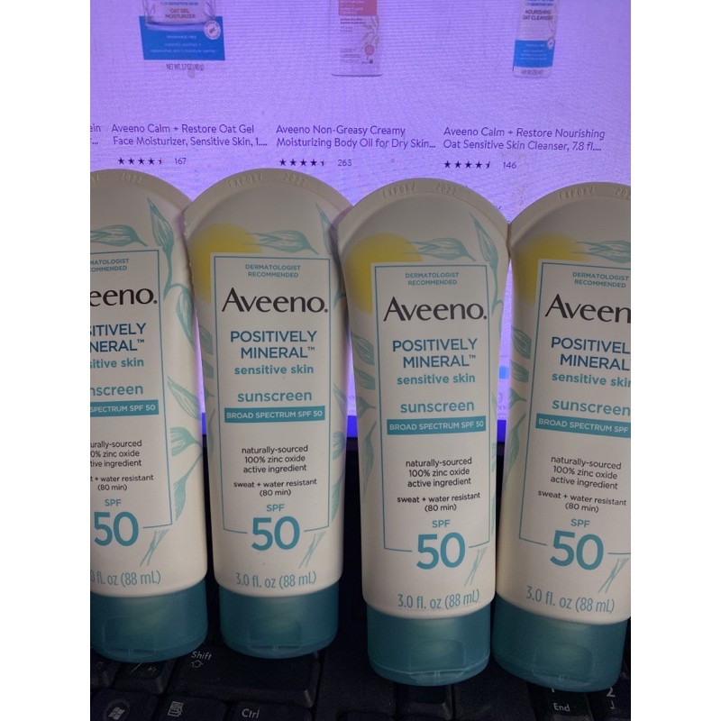 Aveeno Aveeno臉部無油天然礦物防曬乳液SPF*88ml敏感肌亦適用.防水耐汗80分