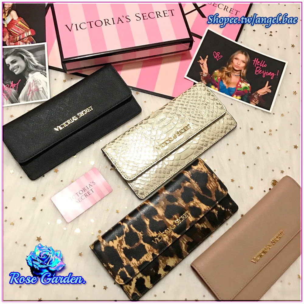 專櫃正品💖維多利亞的秘密 Victoria's Secret 防刮十字紋 牛皮 長夾 多分層 卡夾 皮夾 ♡玫瑰花園♡