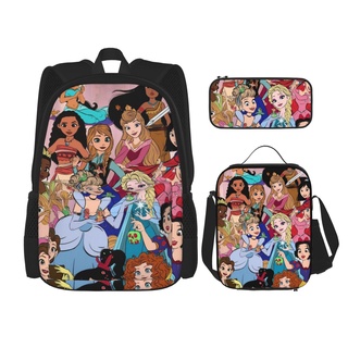 迪士尼公主 3 件套背包套裝與書包午餐盒鉛筆盒, 適合男孩和女孩