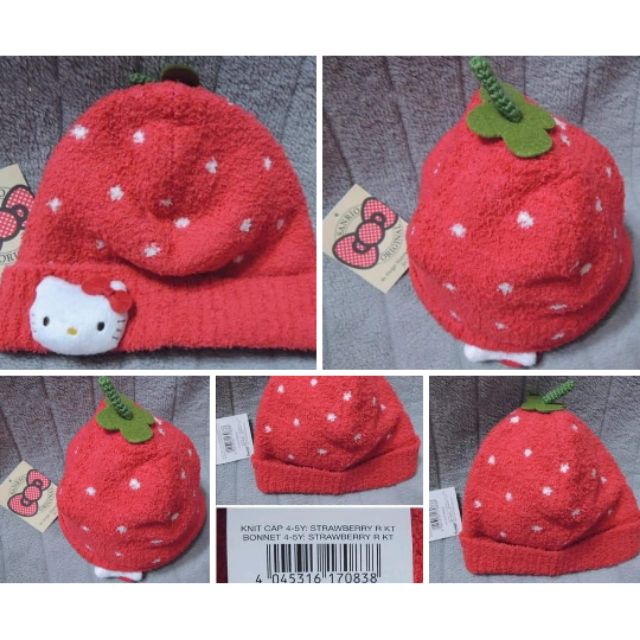 牛牛ㄉ媽*三麗鷗 歐美進口正版商品HELLO KITTY帽子 凱蒂貓兒童保暖草莓帽子 毛帽 適合4~5歲  紅色草莓款