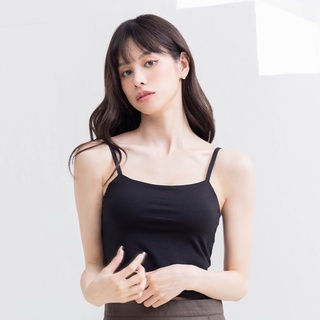【Anlove】輕漾時光平口領細肩Bra T(經典黑 女S-XL)平口BraT 一體式胸墊 居家BraT 無鋼圈細肩