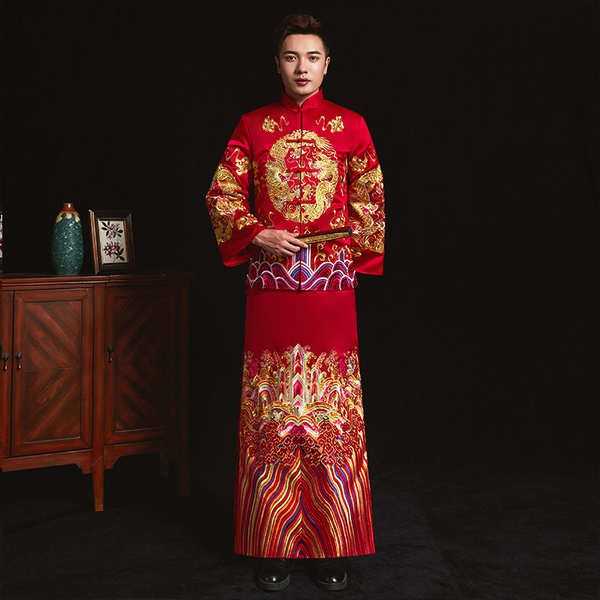 秀禾服新郎服 中式結婚禮服龍鳳掛 現貨 大碼男士秀禾服男裝新郎裝中式結婚禮服敬酒服唐裝龍鳳褂加肥加大 蝦皮購物