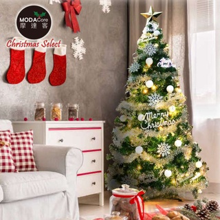 耶誕-台灣製6尺(180cm)高級豪華版綠聖誕樹+冰雪銀白系飾品組+100燈LED燈暖白光2串(附IC控制器)
