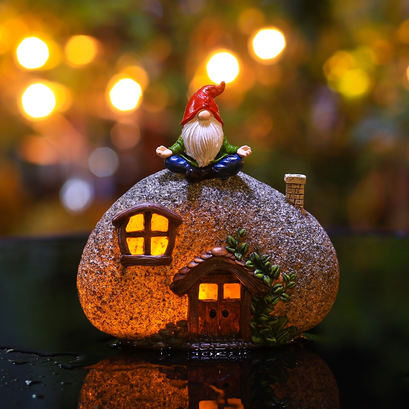 園藝裝飾⭐可發光擺件創意房子太陽能燈花園庭院裝飾小矮人夜燈耶誕節日佈置 庭院造景 花園裝飾