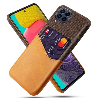 Samsung Galaxy M53 5G 皮革保護殼皮革混布紋單插卡背蓋撞色手機殼保護套手機套