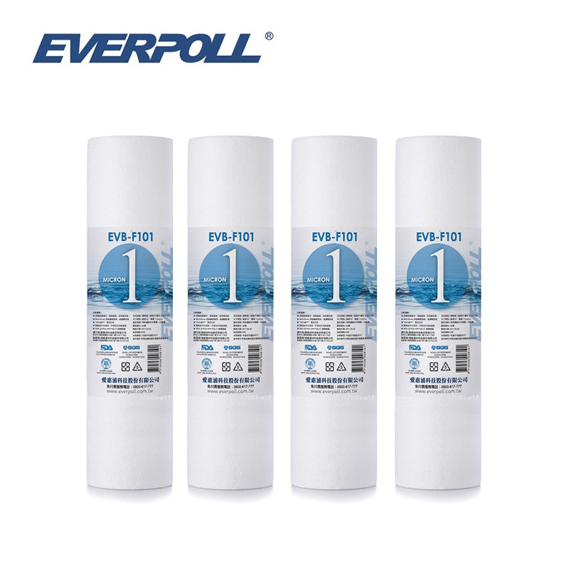 EVERPOLL EVB-F101 1微米PP濾芯(4支入) 10英吋標準通規型濾心 大大淨水