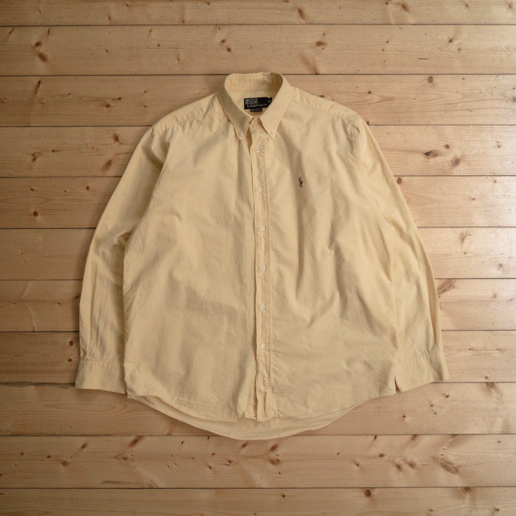 《白木11》 🇺🇸 90s Polo Ralph Lauren OCBD shirt 美國 鵝黃 扣領 牛津 長袖 襯衫