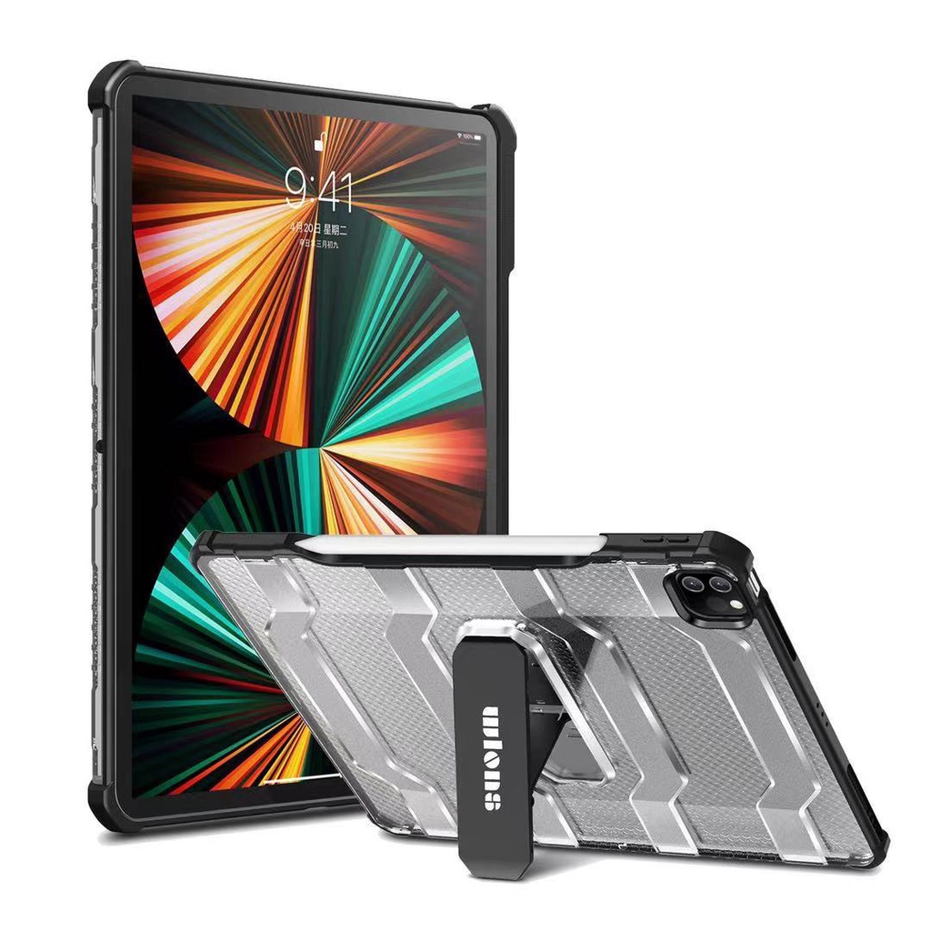 wlons軍規+立架平板保護殻iPad Pro 12.9(2020/2018/2021) 保護套 保護套帶支架帶筆槽