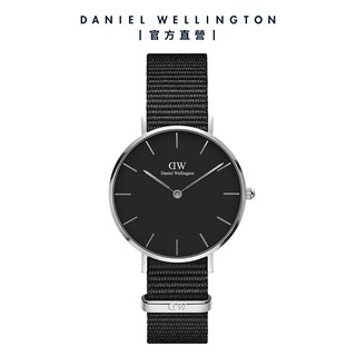 【Daniel Wellington】DW 手錶 Petite Cornwall 32mm寂靜黑織紋錶-黑錶盤-銀框