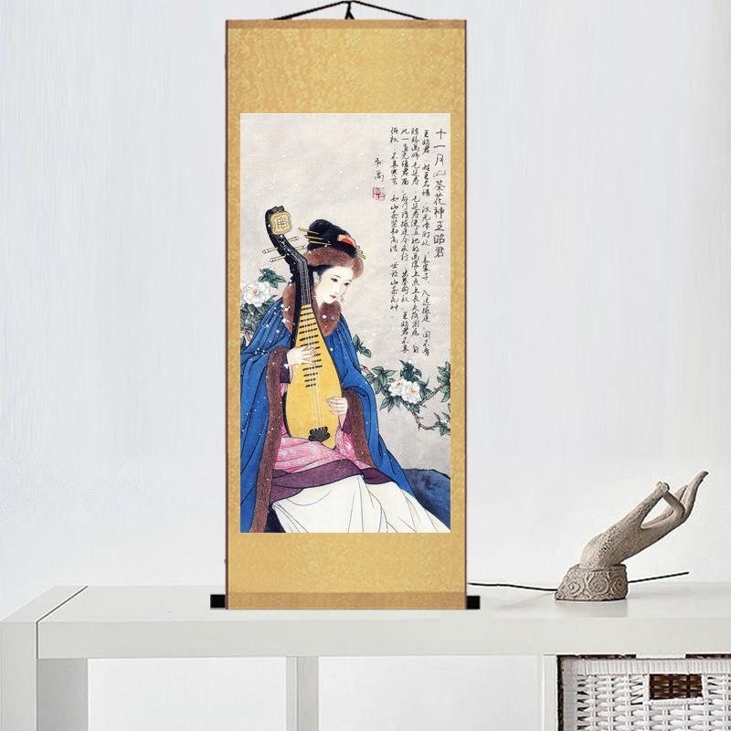 書法畫風水壁畫十二月花神仕女图丝绸宣纸卷轴挂画四大美女教师办公室装修装饰画 5月7日发完 蝦皮購物