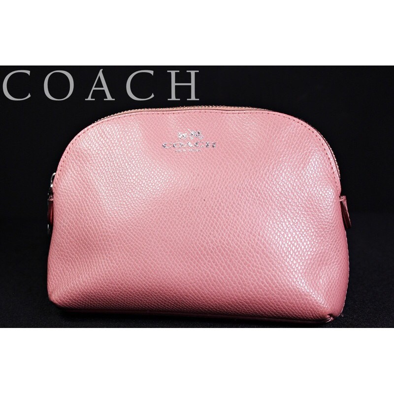 美國 COACH 粉色貝殼型防刮牛皮化妝包