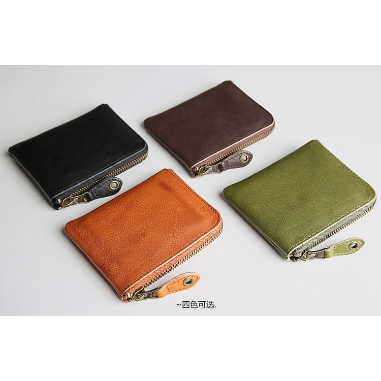 復古植鞣皮頭層牛皮短款錢包真皮拉鍊零錢包男女手工皮夾 蝦皮購物
