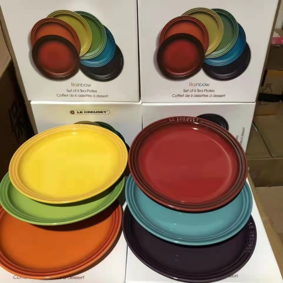 法國LE CREUSET酷彩 彩虹18cm圓盤23cm圓盤六色盤彩色家用餐具