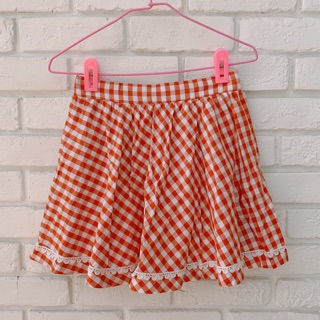 Nuee 日本品牌紅格紋蕾絲野餐褲裙