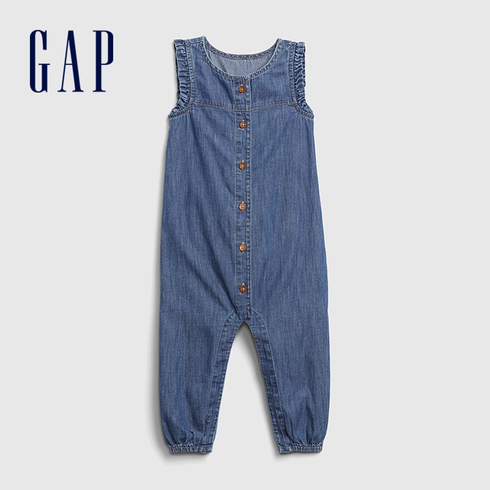 Gap 嬰兒裝 柔軟青年布暗釦拉鍊包屁衣-牛仔藍(616399)