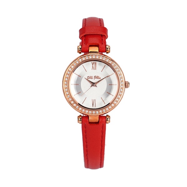 【Folli Follie】極緻晶耀真皮時尚腕錶-高貴紅/WF16B009SPS_DR/台灣總代理公司貨享兩年保固