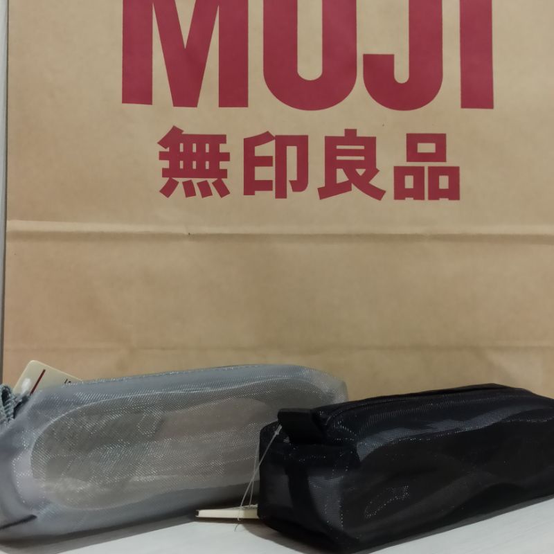 MUJI 無印良品 尼龍網眼筆袋 方型 MUJI無印良品 黑色 / 灰色