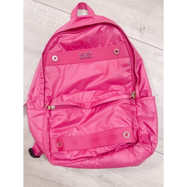 不二價-二手7成新法國品牌promax亮粉紅色女性大容量後背包