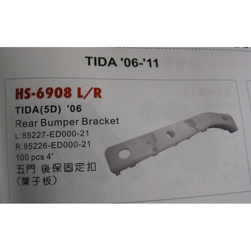 NISSAN 裕隆/日產 TIIDA 5D 五門/後保險桿固定扣(HS-6908 R/L 塑膠固定扣.台灣製造)