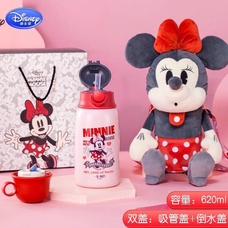 迪士尼 Disney米奇 米尼 毛怪 不銹鋼保溫瓶 絨毛娃娃禮盒組/雙蓋水壺620ml