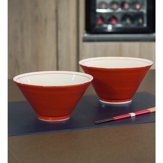 【現貨】日本製 美濃燒 紅色拉麵碗 泡麵碗 湯碗 拉麵 蕎麥麵 烏龍麵 日本料理 日式風味 陶瓷艾樂屋家居館