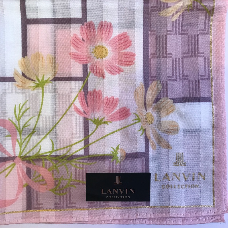 日本名牌LANVIN 手帕 粉紅色系 日本製