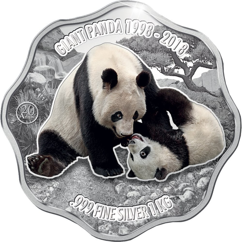 預購 - 2018斐濟-大熊貓-20週年紀念-花形-1公斤銀幣