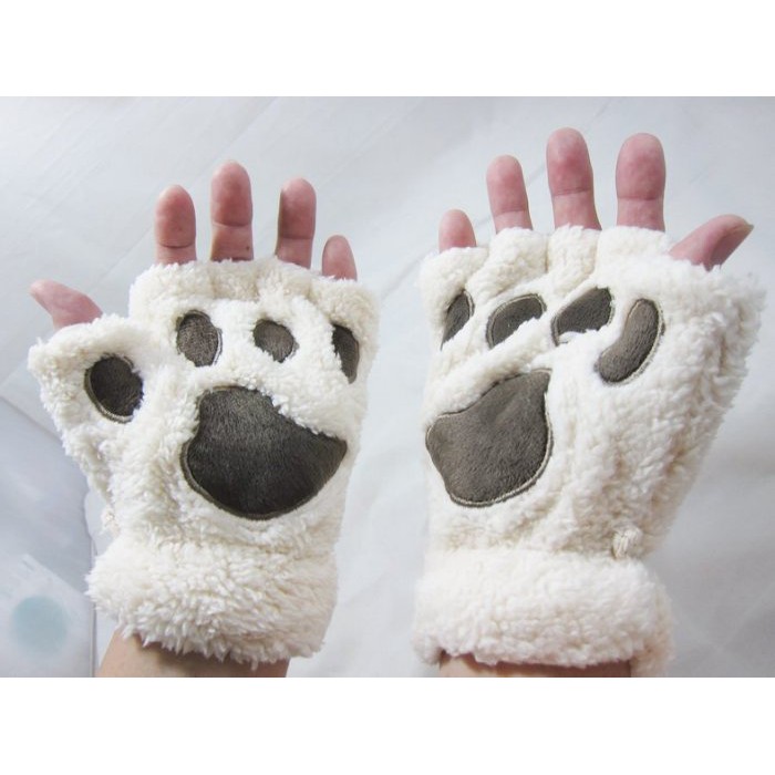 【鹹蛋鼠鼠壓箱寶】PEO0200 貓掌手套毛絨 絨毛露指手套 熊掌 肉球 保暖半指手套 貓爪手套 保暖手套