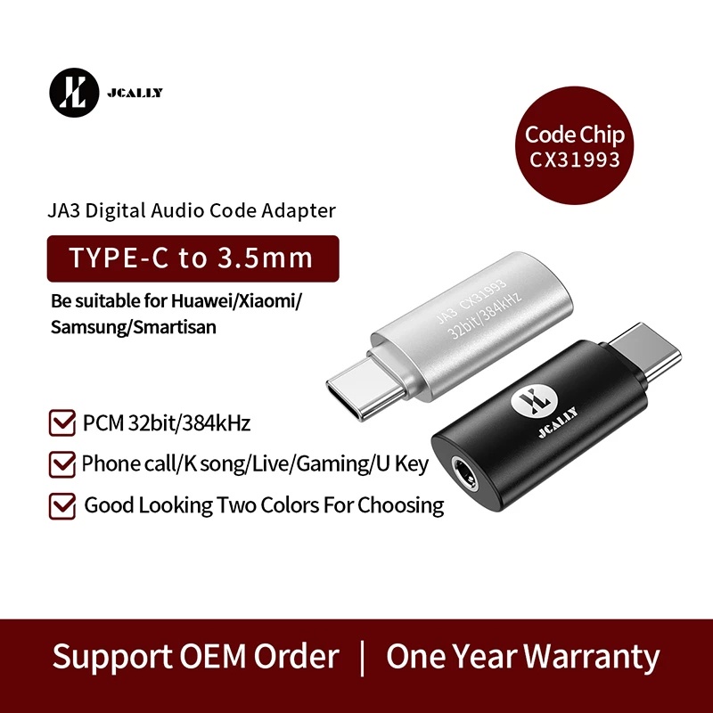 Jcally JA3 CX31993 Type C 轉 3.5mm DAC USB C 音頻代碼適配器