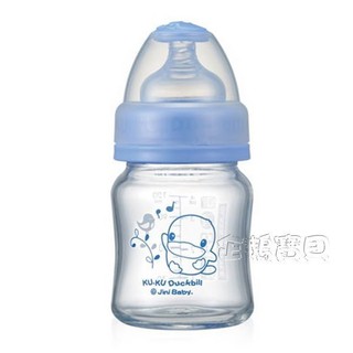 企鵝寶貝 KUKU鴨 酷咕鴨 晶亮加厚寬口玻璃奶瓶 120ml (寬口徑玻璃奶瓶) (KU5848)