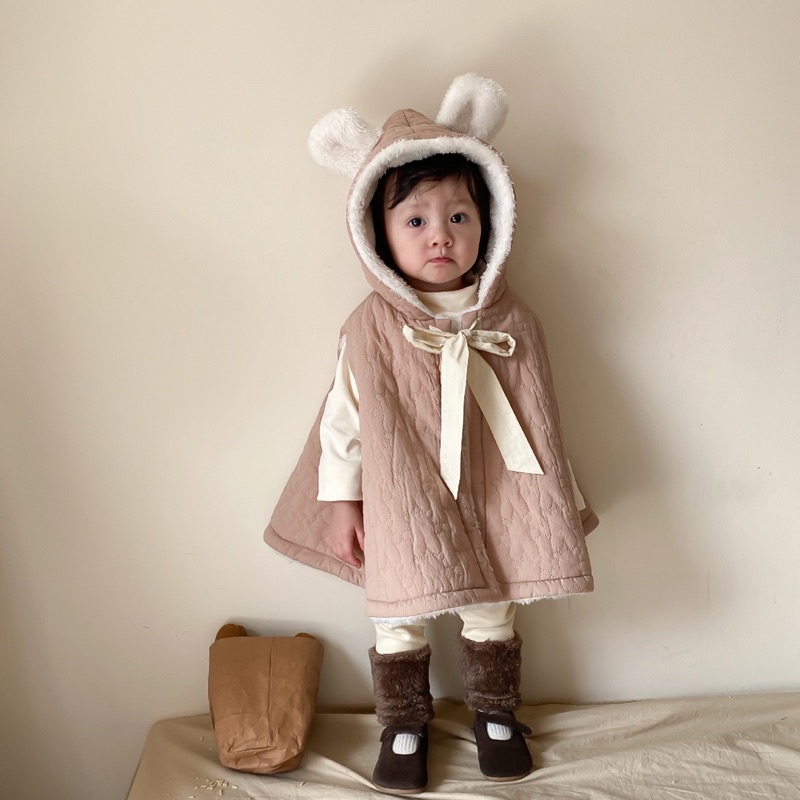 現貨/韓版嬰兒新生兒兒童披風嬰兒斗篷夾棉加絨披肩外出披風包巾外套
