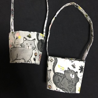 休閒貓咪環保飲料杯套 提袋 雙層 純手工製作 牛津布 防水