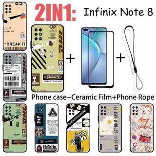 2 合 1 Infinix Note 8 手機殼帶鋼化玻璃陶瓷膜螢幕保護膜時尚系列