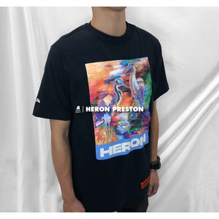 【逢甲 FUZZY】Heron Preston HP 寬版 水彩設計 鷺鳥 Logo 印刷 刺繡 短T 黑