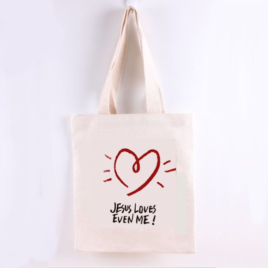 ☆十架之愛☆【全新】耶穌最愛我 JESUS LOVES EVEN ME 愛心純棉帆布手提袋/購物袋/帆布包 基督福音商品