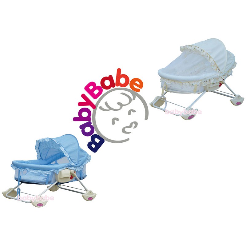 台灣製造 BABYBABE S-17多功能日式搖床附包裝袋、睡墊及蚊帳 嬰兒床嬰兒搖床搖籃床搖椅睡床安撫椅 奶油黃/藍色