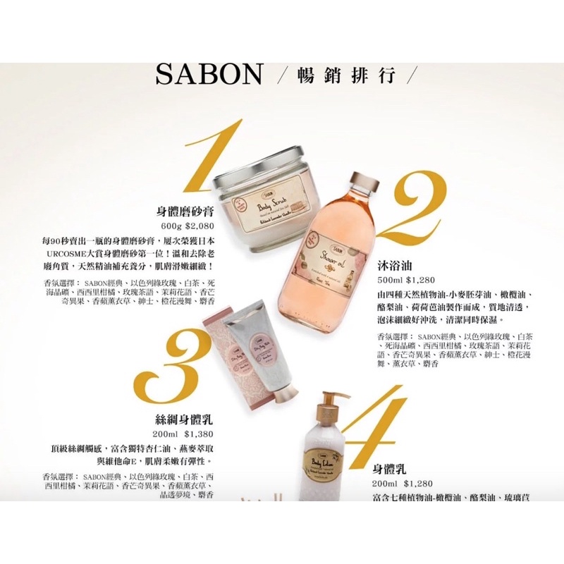 Sabon 全系列84折起 磨砂膏 沐浴油 洗髮餅 乳液 香氛噴霧 蠟燭 面膜