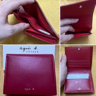 全新 agnes b 紅色 霧面 牛皮 真皮 扣式 二折 女用 皮夾 短夾 錢包 小b. 正品 保證真品 日本限定 特價