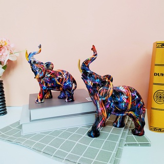 跨境專供北歐創意炫彩大象擺設擺件家居客廳酒櫃辦公室樹脂工藝品裝飾擺設