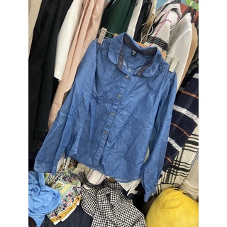 Uniqlo 優衣庫 專櫃品牌 水洗藍軟布牛仔襯衫 童裝130公分
