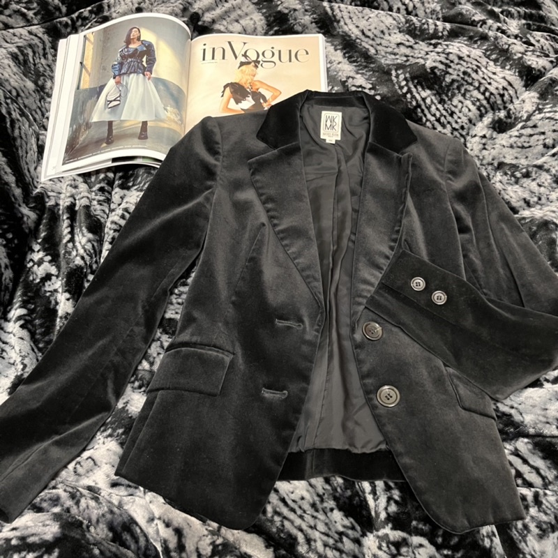 免運✅「新降價優惠」MK(MICHEL KLEIN) 西裝外套，MICHEL KLEIN絨布西裝，MK 黑色西裝外套