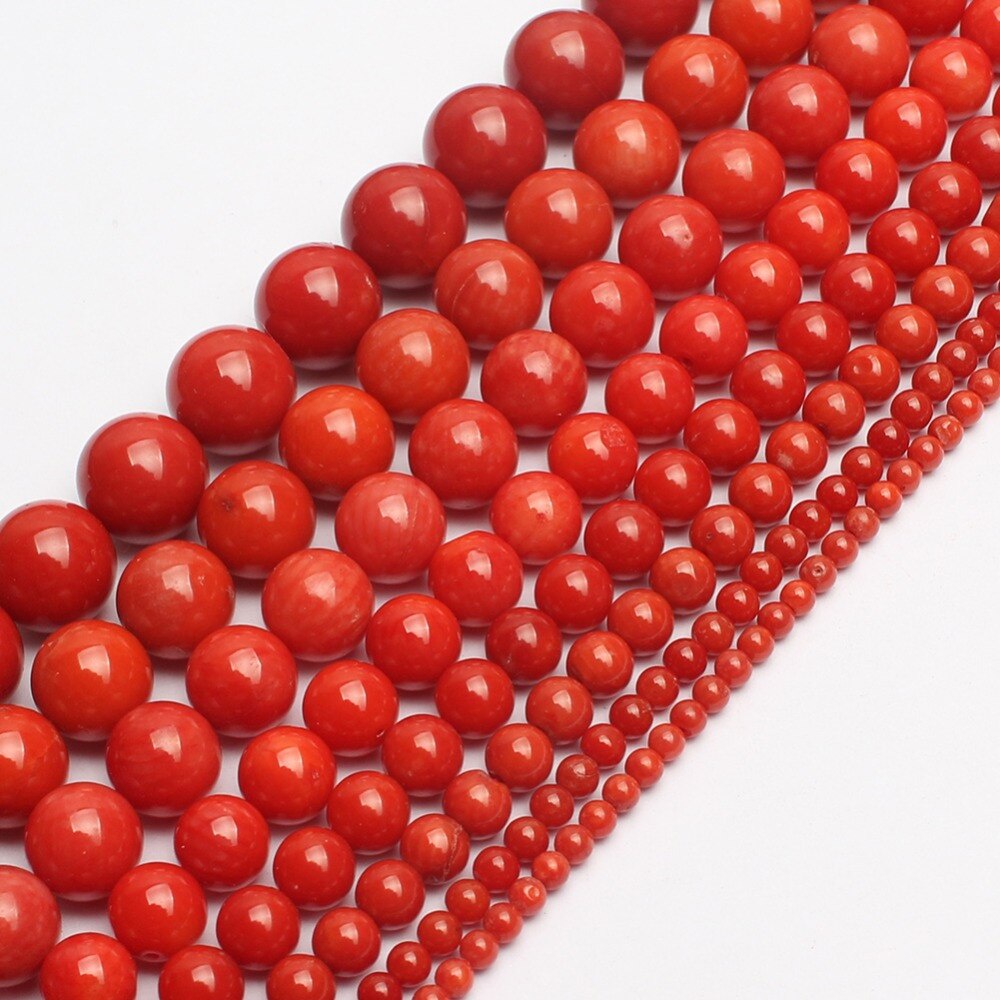 Aa+ 天然紅珊瑚珠圓形散珠 2mm 3mm 4mm 6mm 8mm 用於珠寶製作項鍊 DIY 手鍊