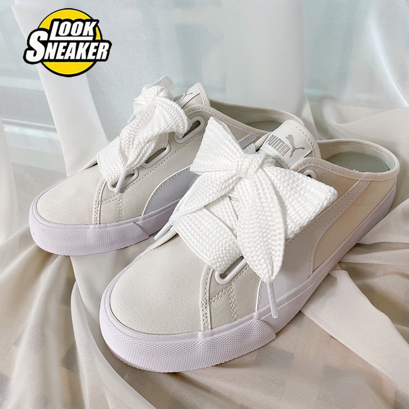 現貨供應 彪馬puma Bari Mule Puma懶人鞋一腳蹬帆布鞋半拖黑白蝴蝶結休閒女鞋 蝦皮購物