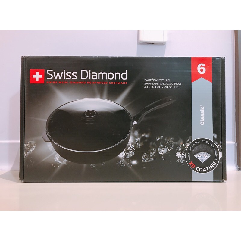全新現貨 瑞士原裝 頂級鑽石鍋 Swiss Diamond 瑞仕鑽石鍋 全聯 28公分深煎鍋(有玻璃蓋)
