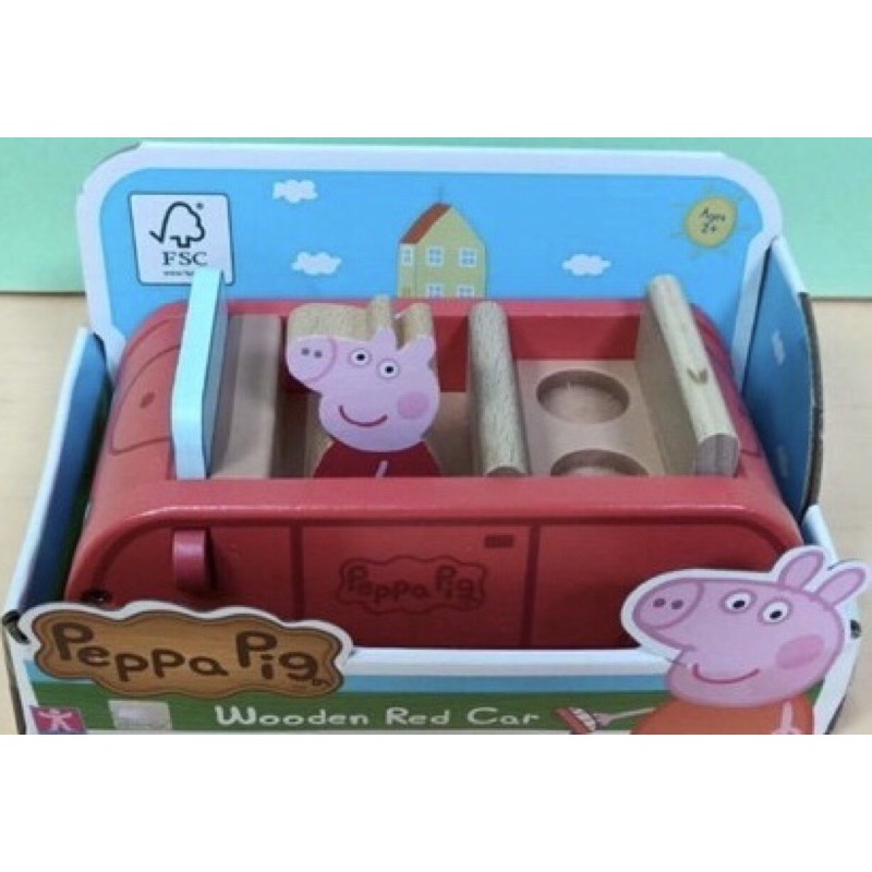現貨 peppa pig（盒損品）粉紅豬小妹 小紅車 木製 佩佩豬 粉紅豬 家家酒 木頭積木